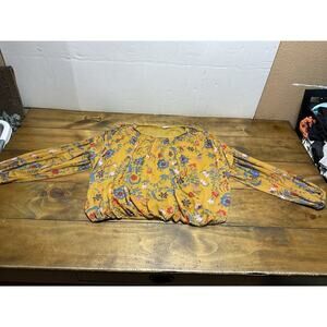 Free People Blouse Womens Large Wildflower Honey Long Sleeve Ruffle Yellow